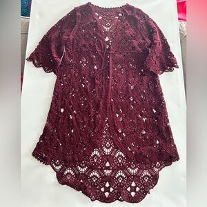 Burgundy Knit Cotton Lace Cardigan (A0030)